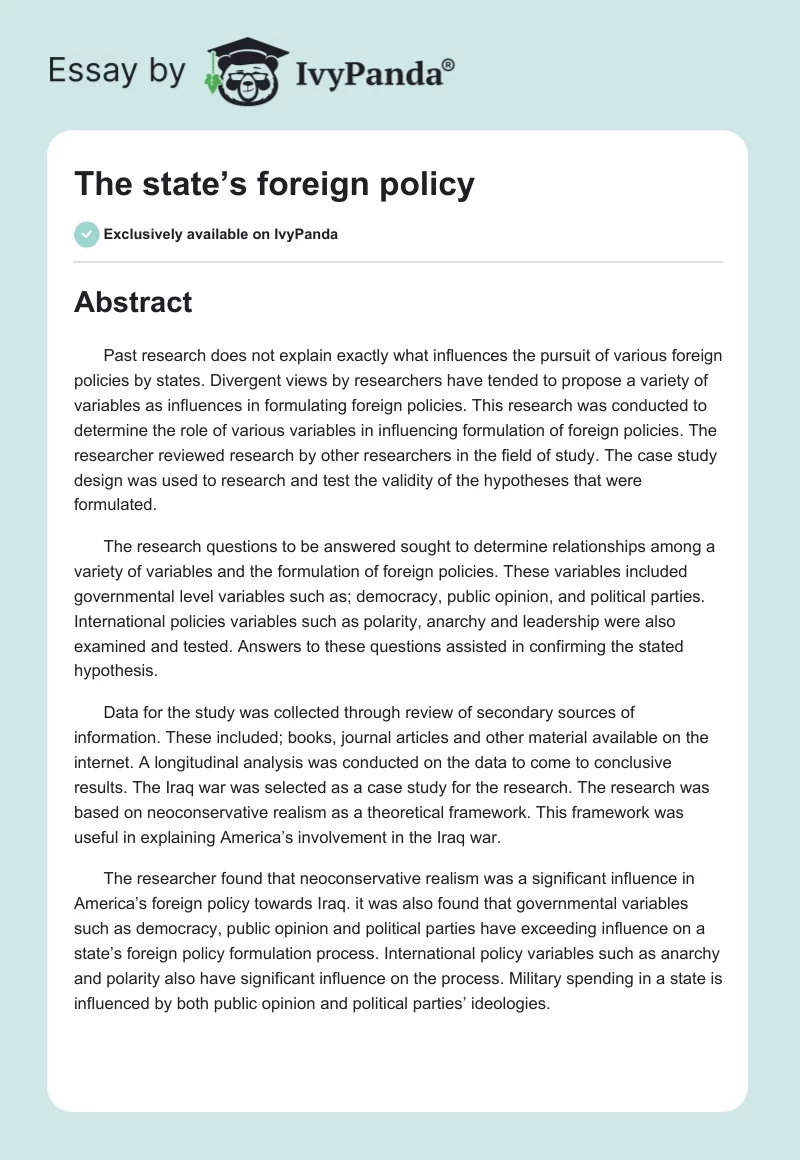 The state’s foreign policy. Page 1