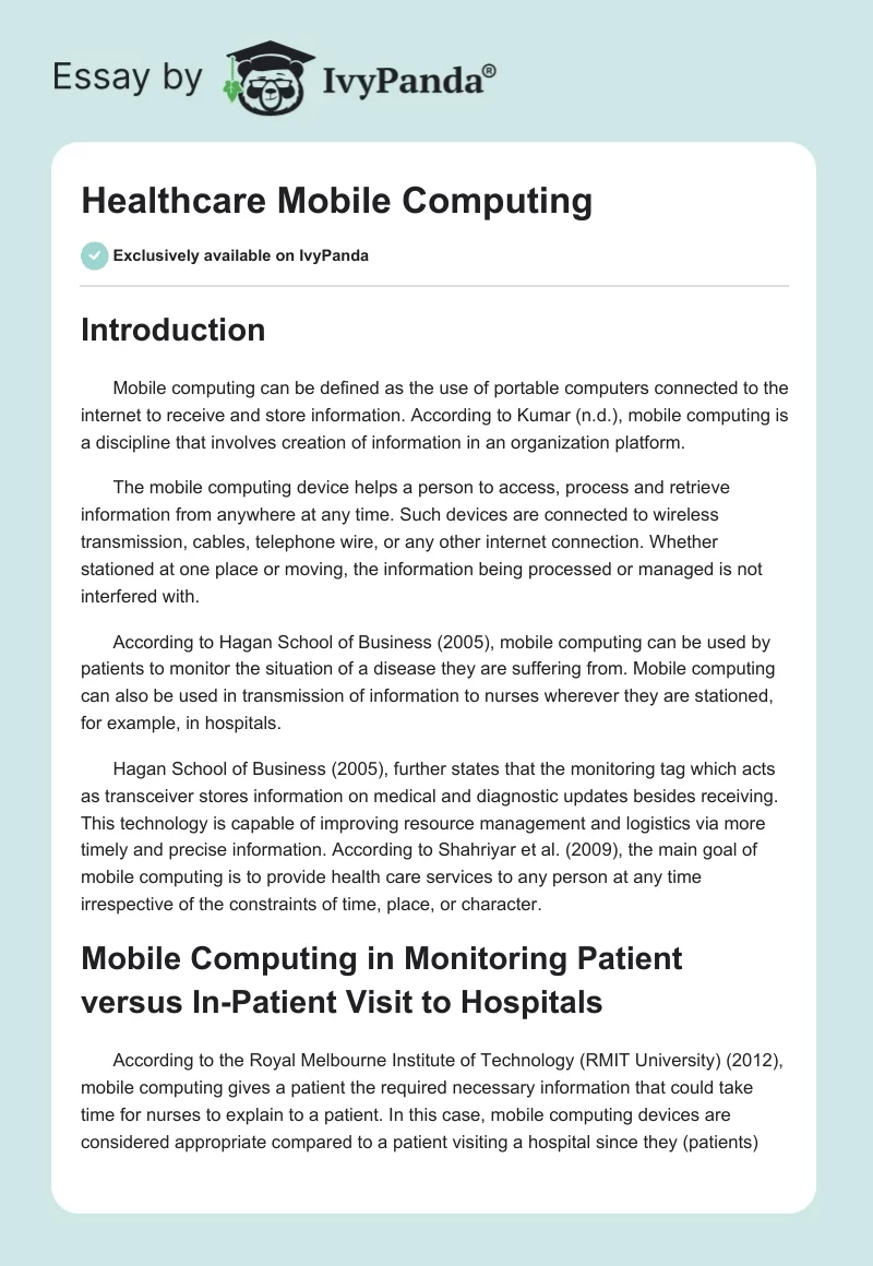 Healthcare Mobile Computing. Page 1
