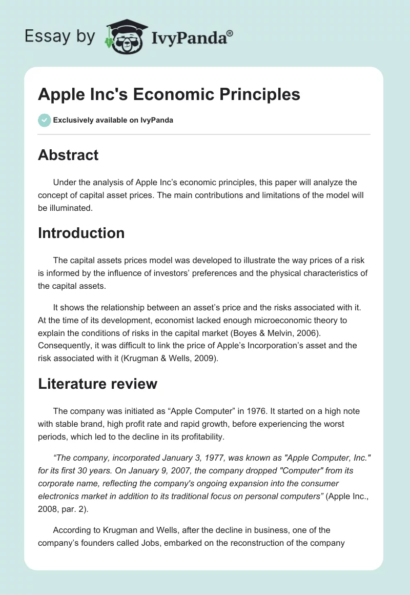 Apple Inc's Economic Principles. Page 1