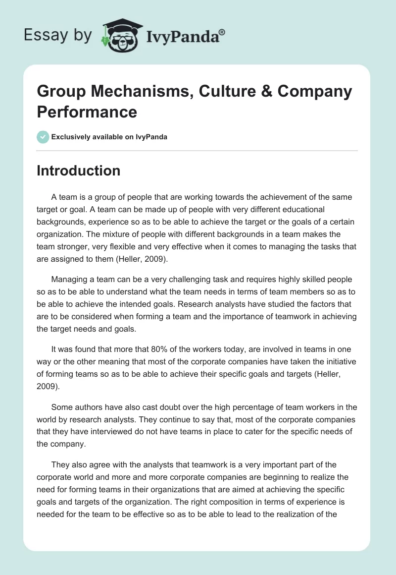 Group Mechanisms, Culture & Company Performance. Page 1
