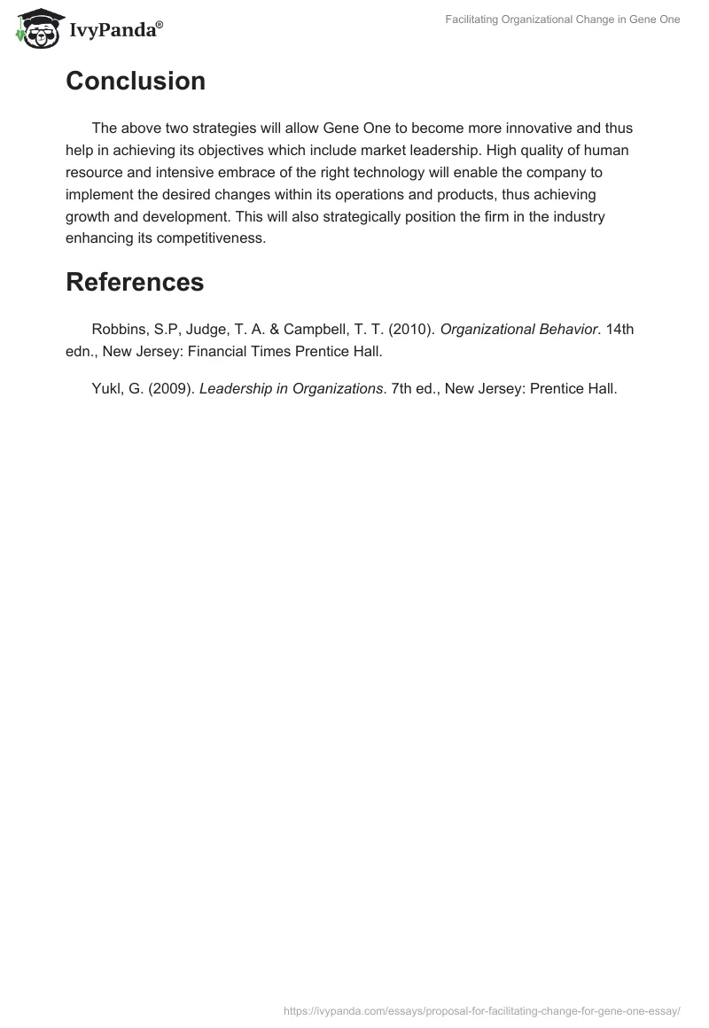 Facilitating Organizational Change in Gene One. Page 4