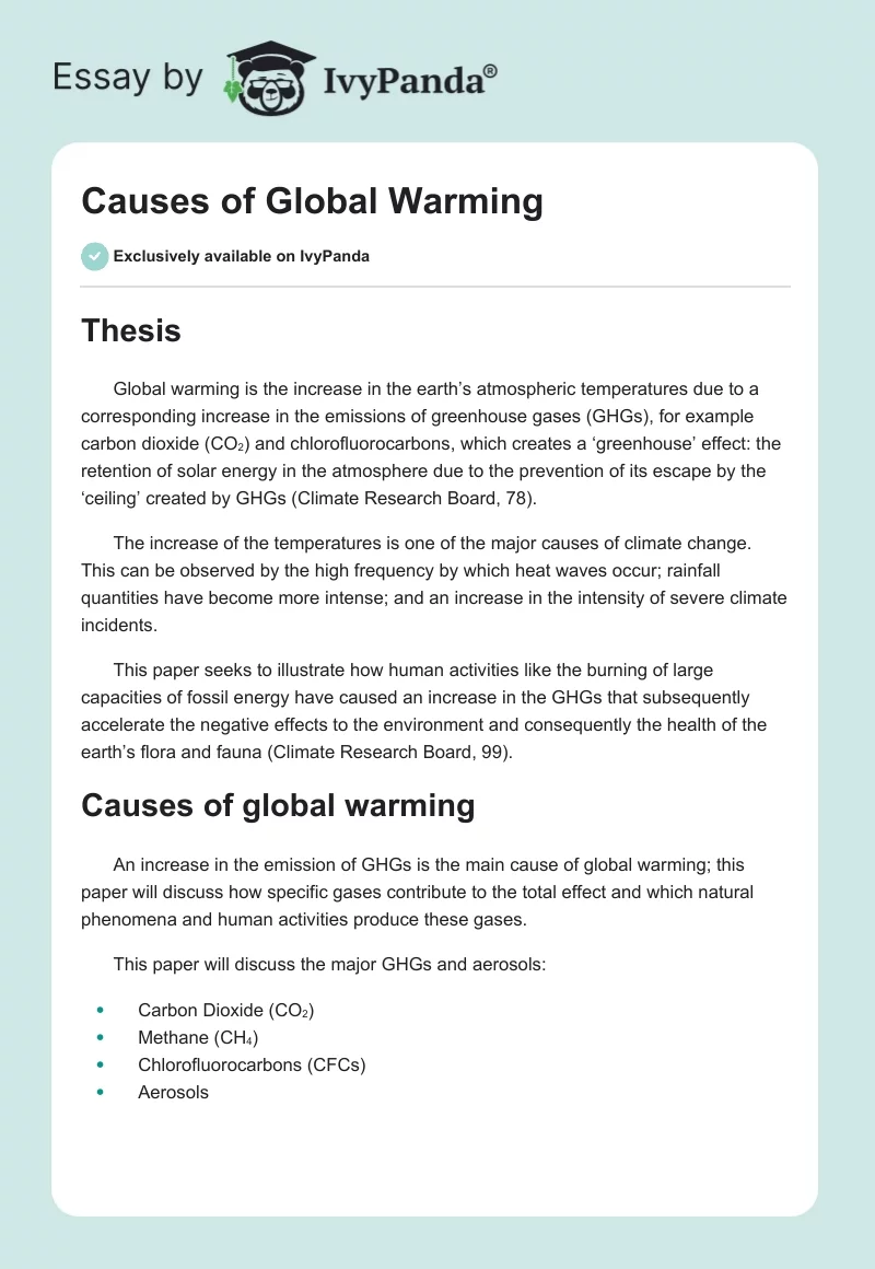 Causes of Global Warming. Page 1
