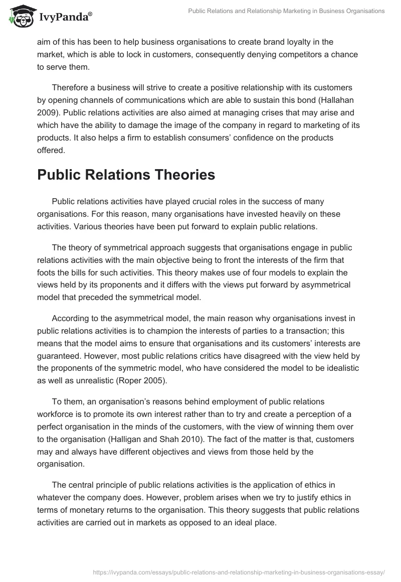 Public Relations and Relationship Marketing in Business Organisations. Page 2
