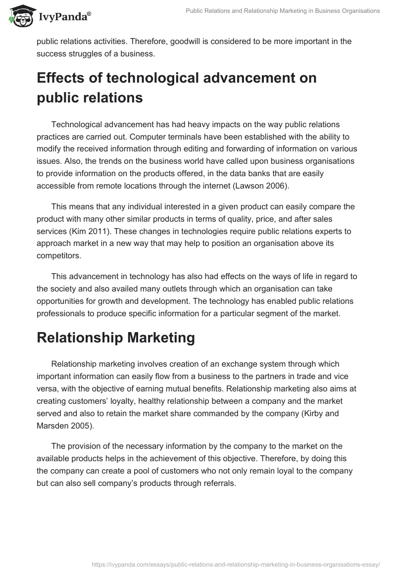 Public Relations and Relationship Marketing in Business Organisations. Page 4
