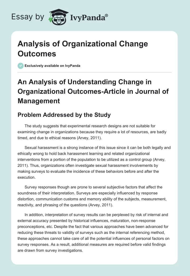 Analysis of Organizational Change Outcomes. Page 1