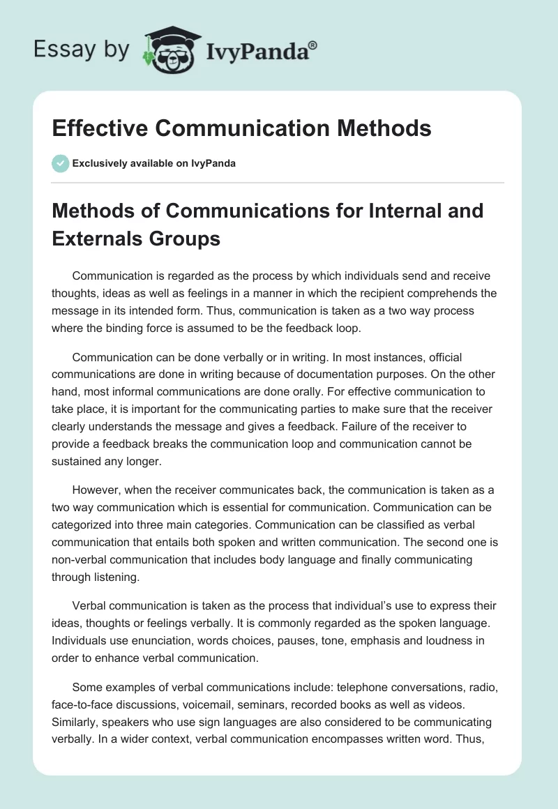 Effective Communication Methods. Page 1