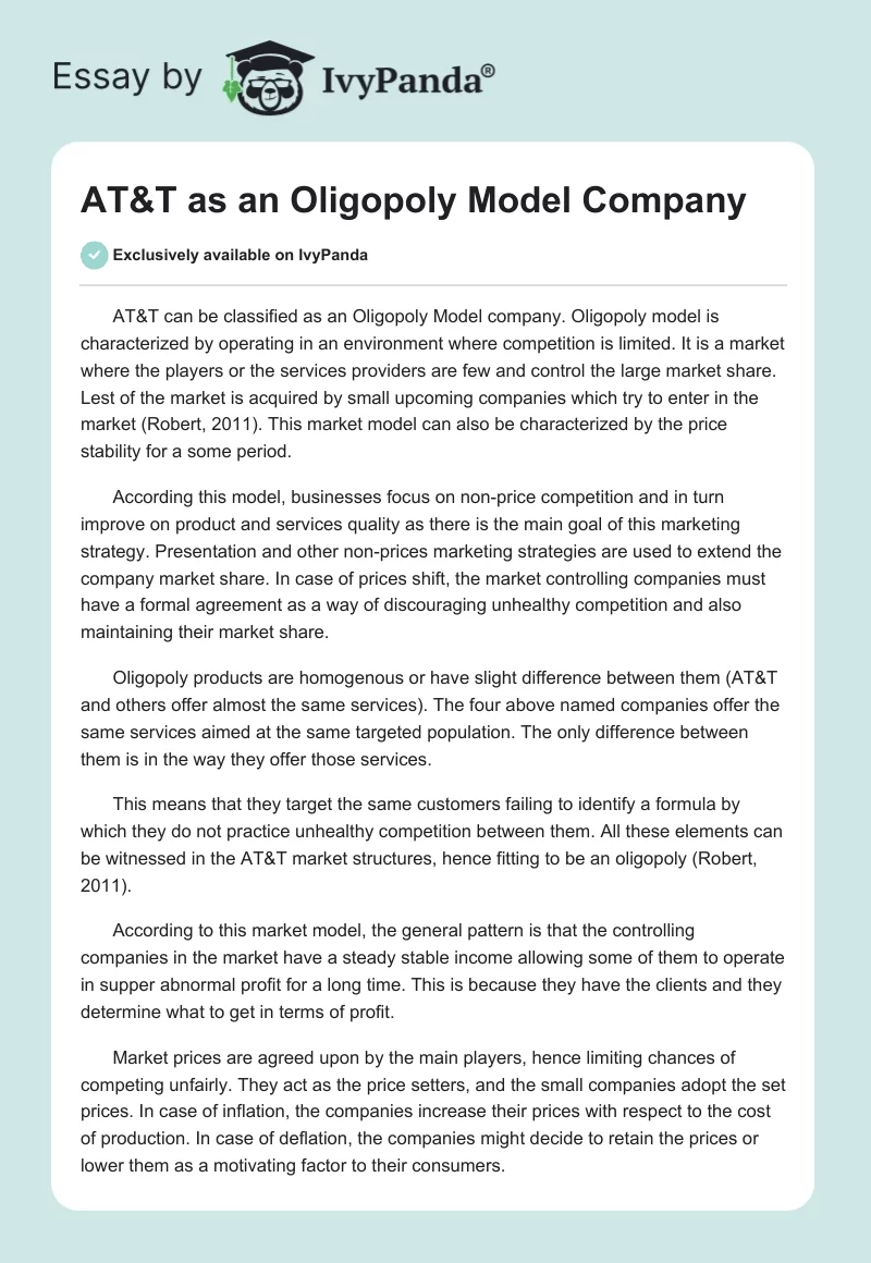 AT&T as an Oligopoly Model Company. Page 1