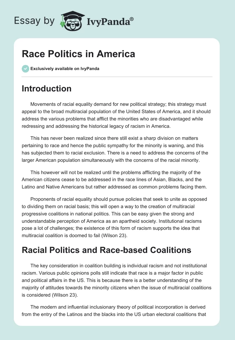 Race Politics in America. Page 1