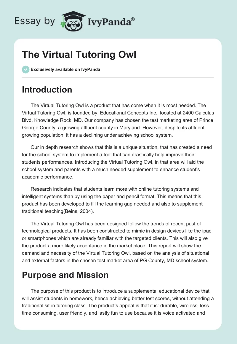 The Virtual Tutoring Owl. Page 1