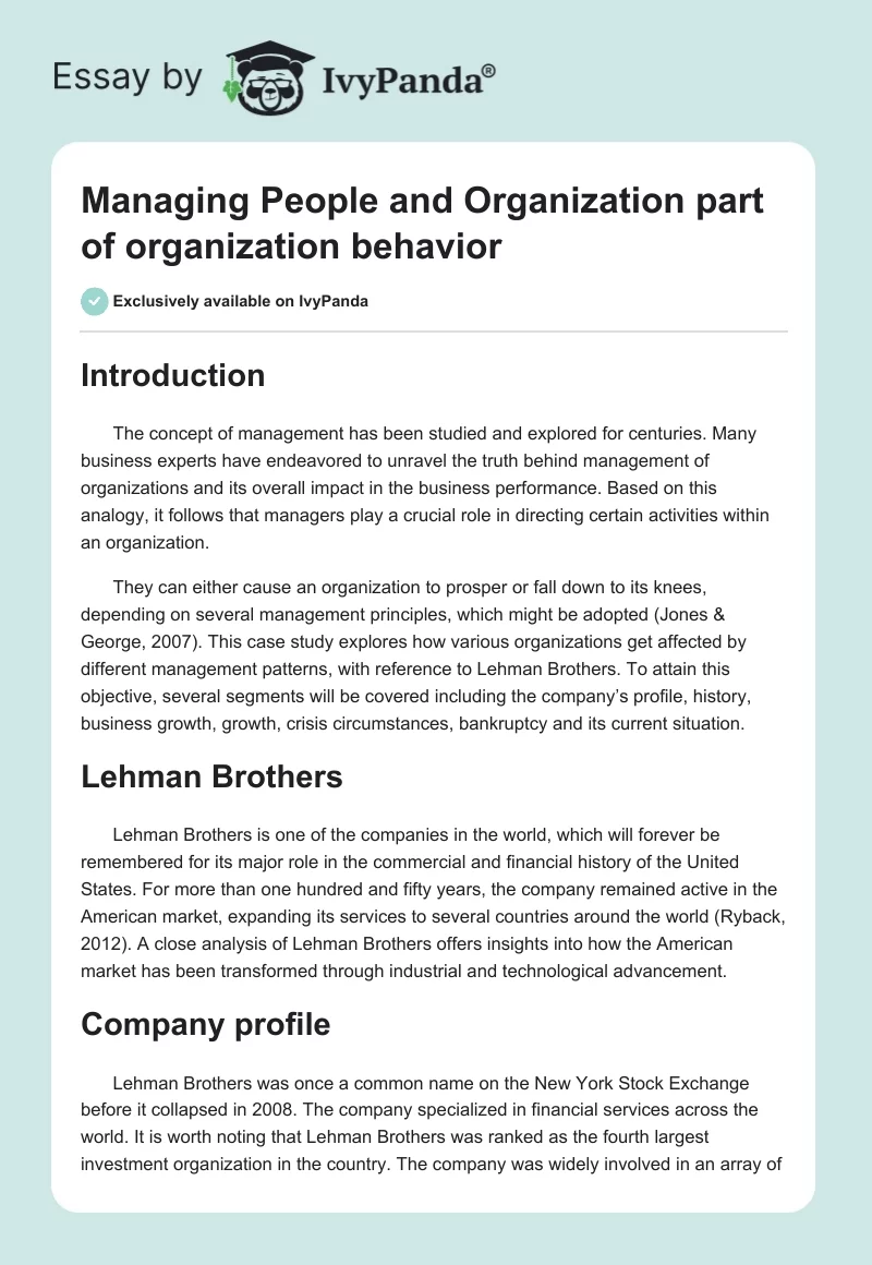 Managing People and Organization Part of Organization Behavior. Page 1