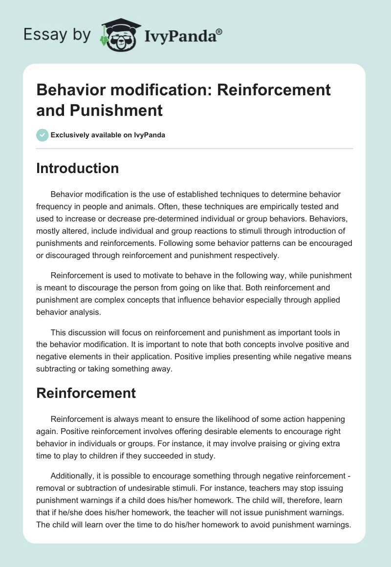 Behavior modification: Reinforcement and Punishment. Page 1