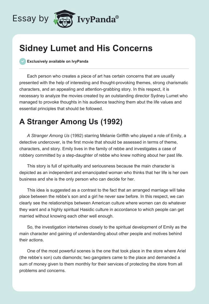 Sidney Lumet and His Concerns. Page 1