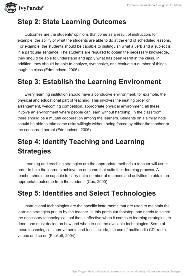 Dynamic Instructional Design (DID) Model. Page 2
