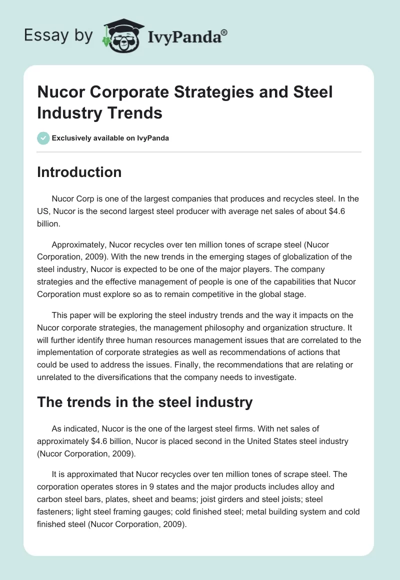 Nucor Corporate Strategies and Steel Industry Trends. Page 1