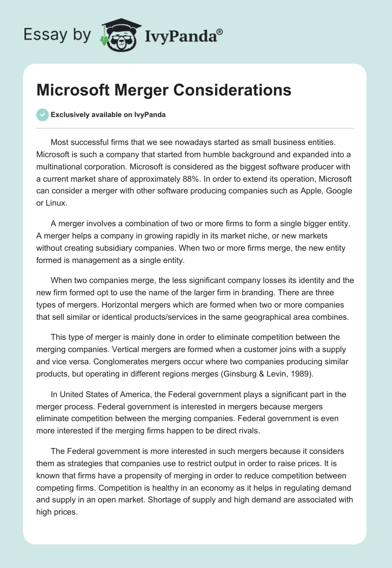 Microsoft Merger Considerations. Page 1