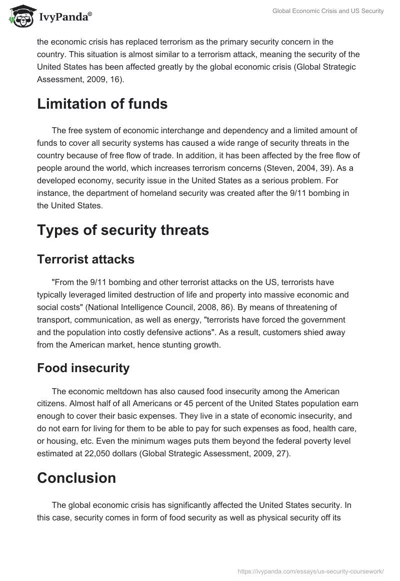Global Economic Crisis and US Security. Page 2