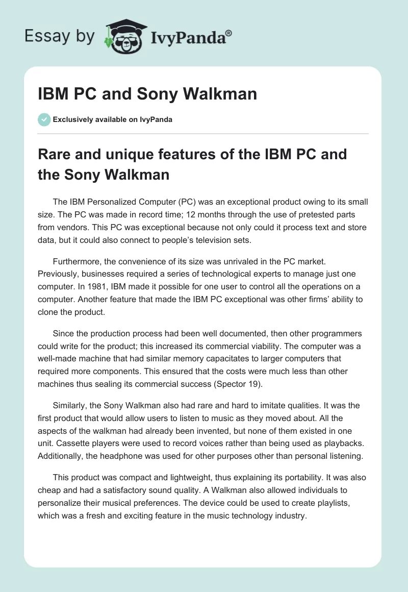 IBM PC and Sony Walkman. Page 1