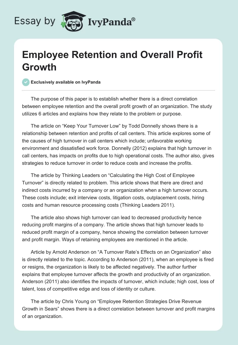 Employee Retention and Overall Profit Growth. Page 1