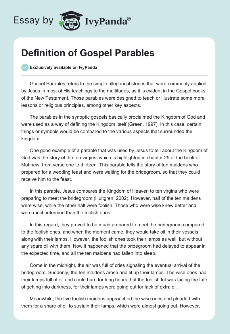 Definition of Gospel Parables. Page 1