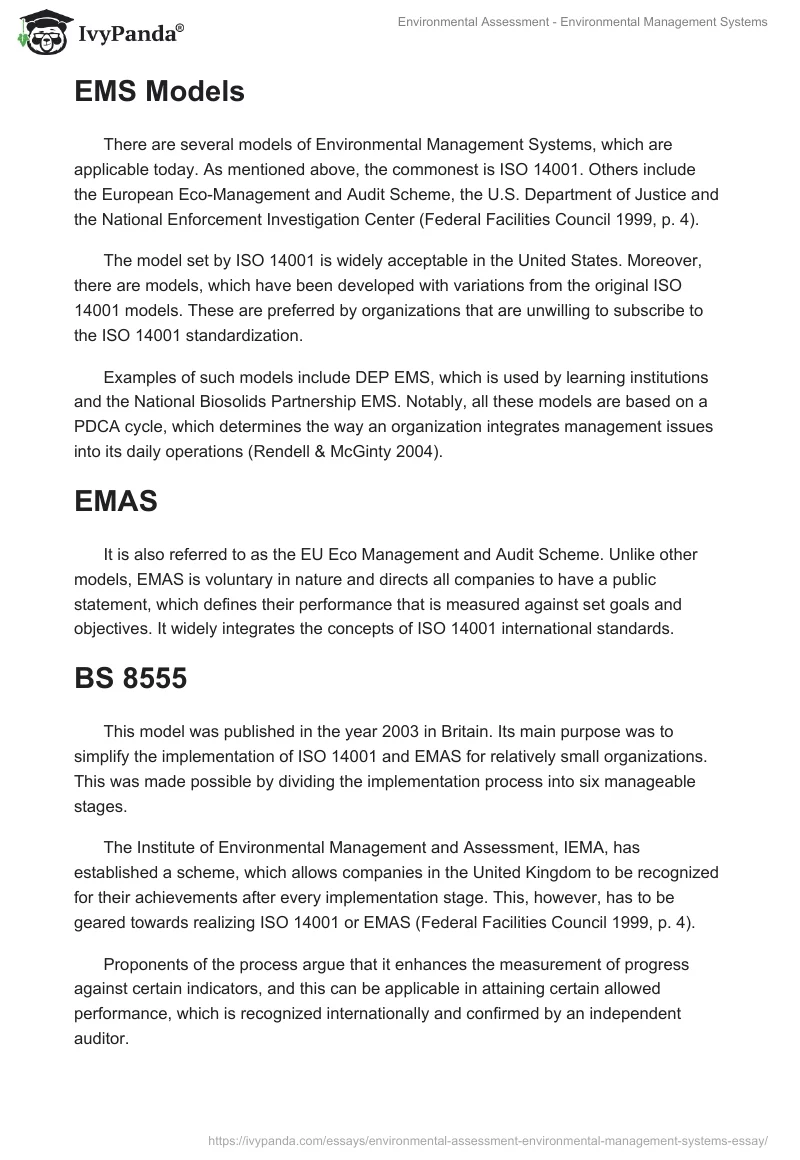 Environmental Assessment - Environmental Management Systems. Page 3