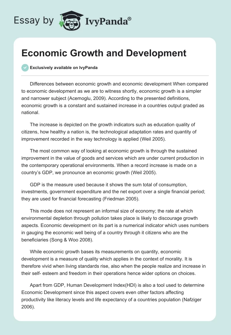 economic growth and development essay grade 12