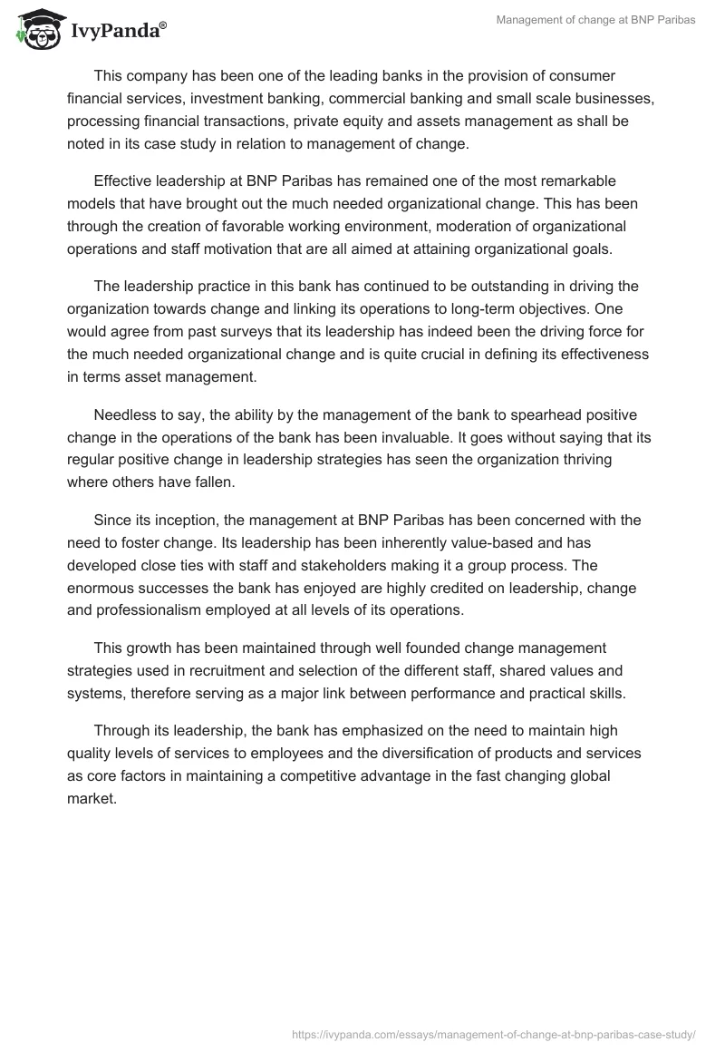 Management of change at BNP Paribas. Page 2