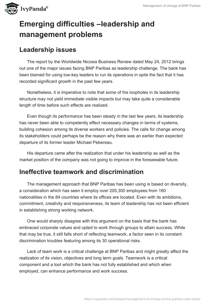 Management of change at BNP Paribas. Page 3