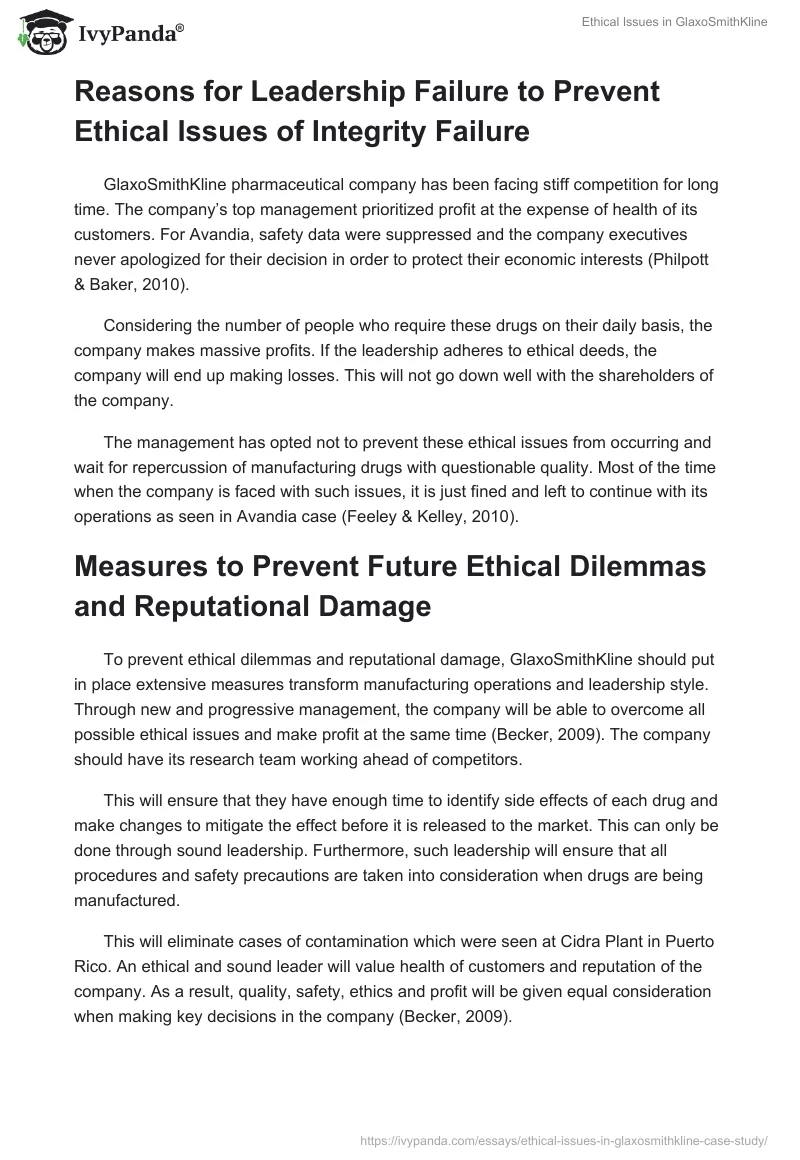 Ethical Issues in GlaxoSmithKline. Page 2