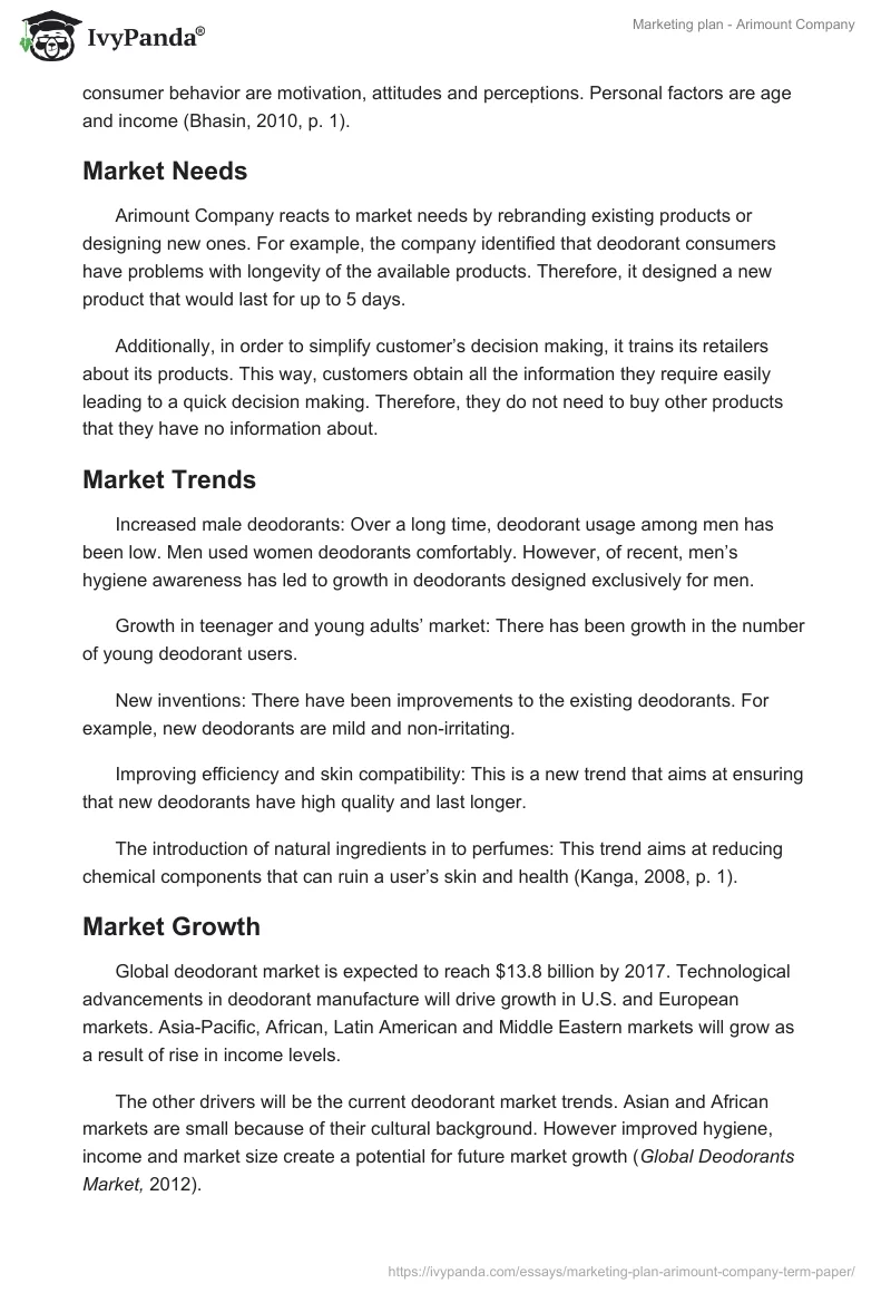 Marketing plan - Arimount Company. Page 3