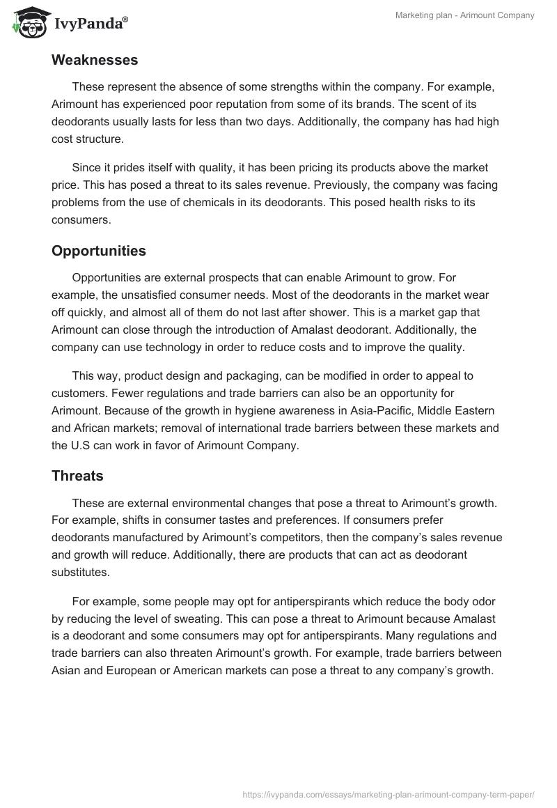 Marketing plan - Arimount Company. Page 5
