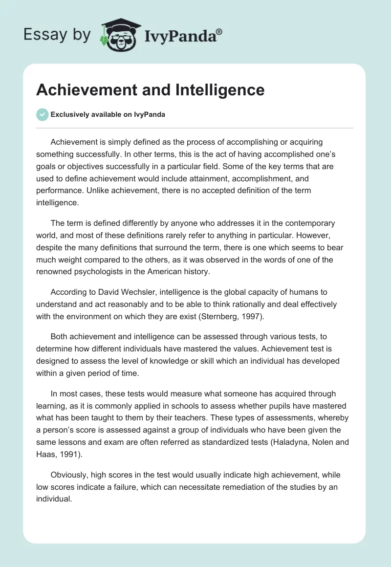 Achievement and Intelligence. Page 1
