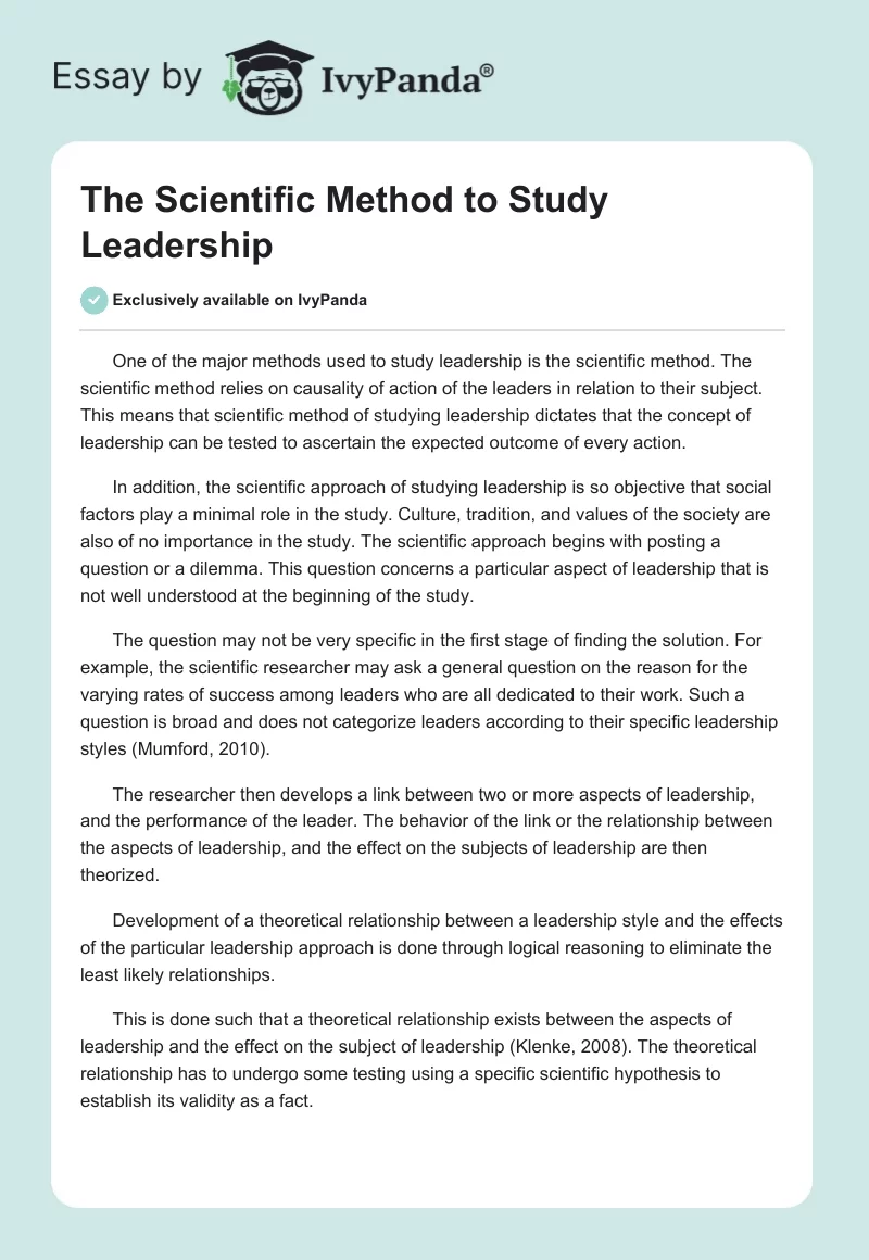 The Scientific Method to Study Leadership. Page 1