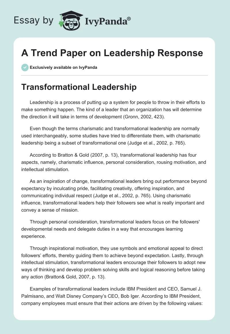 A Trend Paper on Leadership Response. Page 1