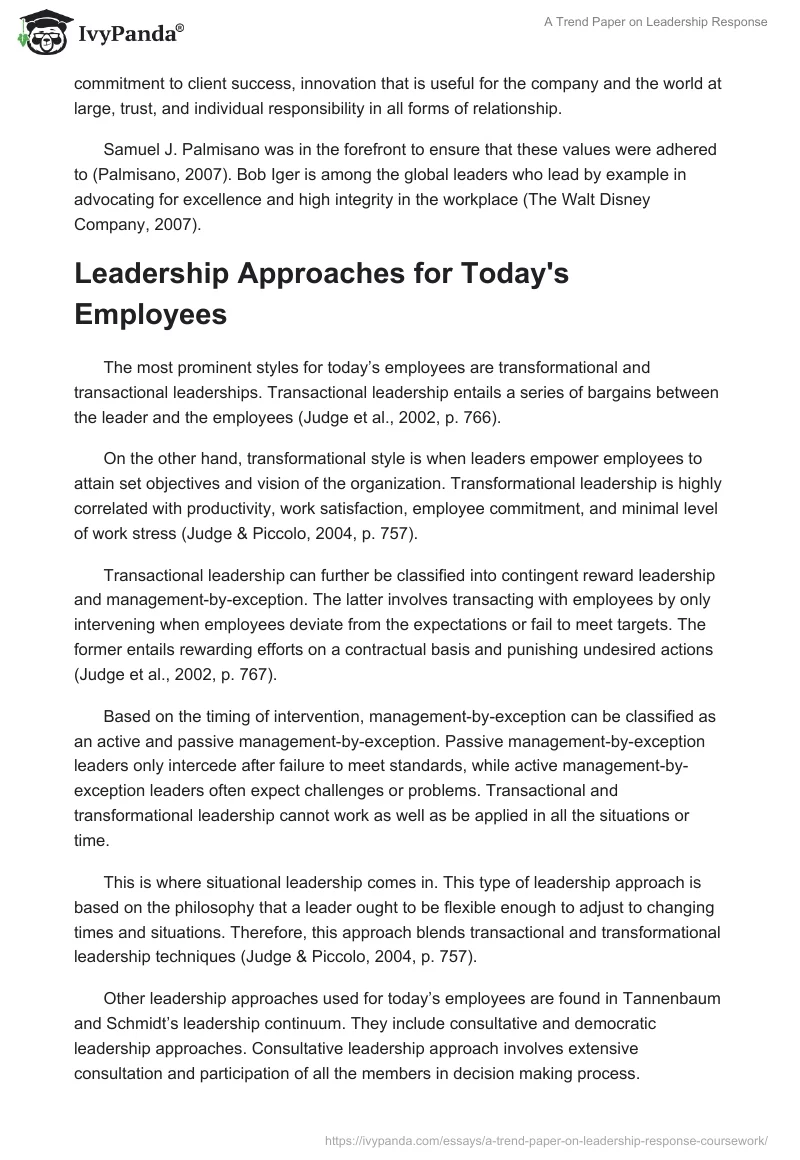 A Trend Paper on Leadership Response. Page 2