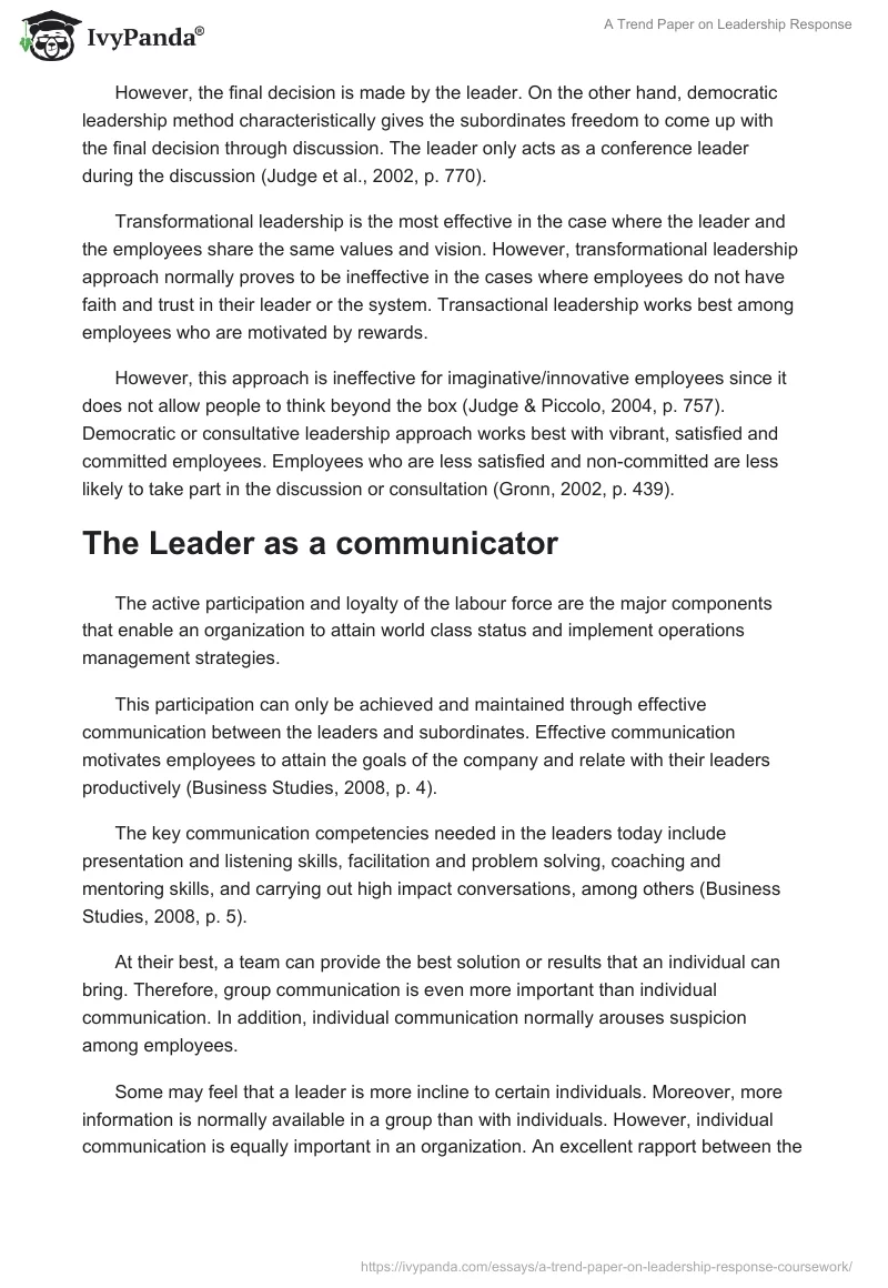 A Trend Paper on Leadership Response. Page 3
