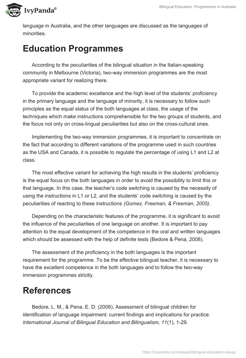 Bilingual Education: Programmes in Australia. Page 2