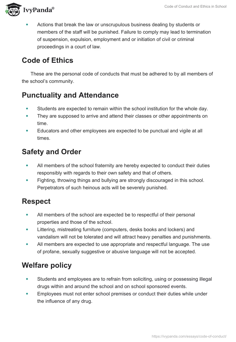 Code of Conduct and Ethics in School. Page 2