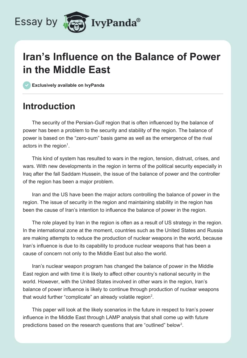 Iran’s Influence on the Balance of Power in the Middle East. Page 1