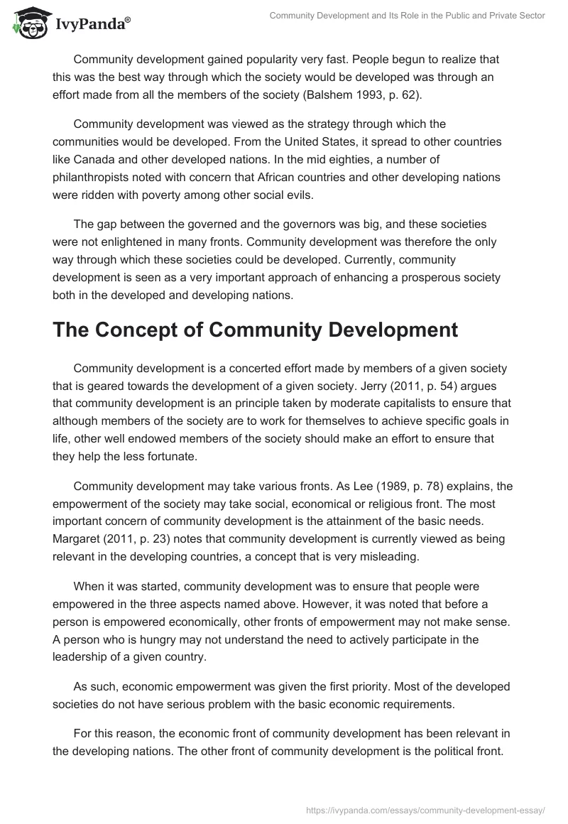 Community Development and Its Role in the Public and Private Sector. Page 2