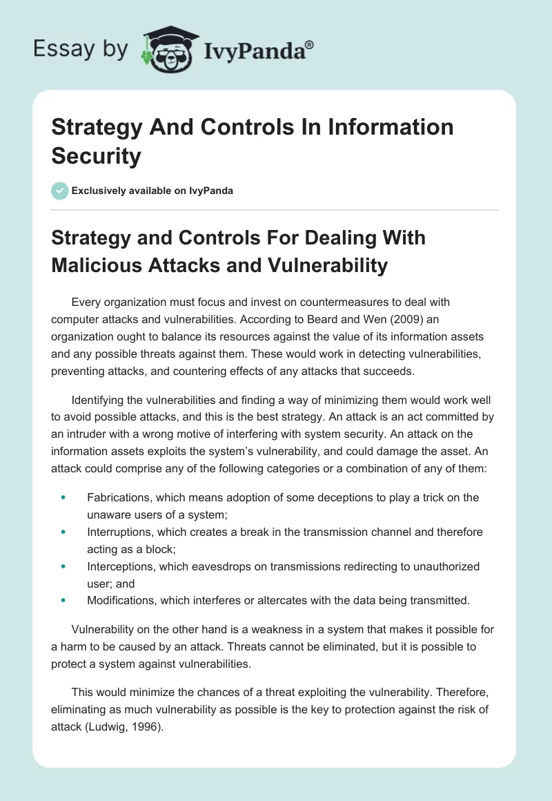 Strategy And Controls In Information Security. Page 1