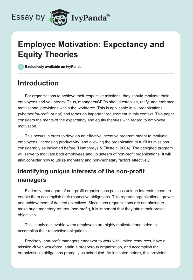 Employee Motivation: Expectancy and Equity Theories. Page 1