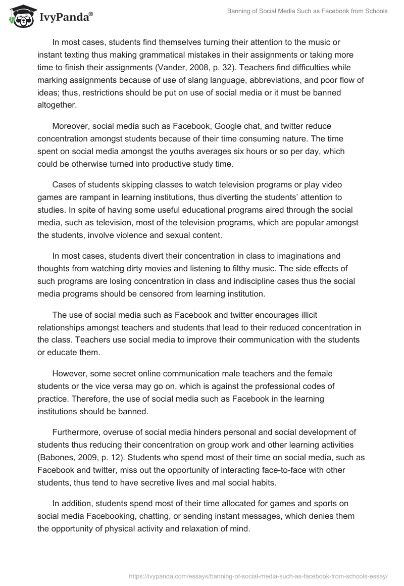 Banning of Social Media Such as Facebook from Schools. Page 2
