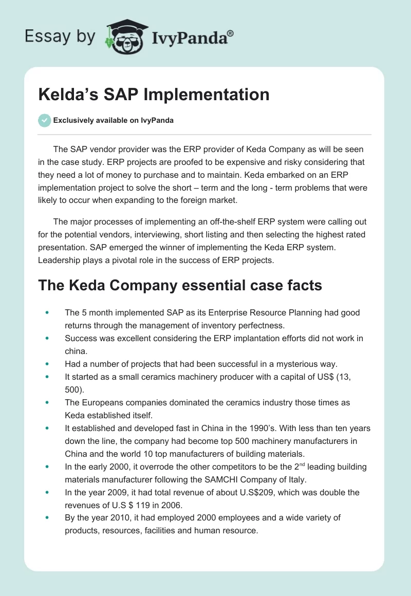 Kelda’s SAP Implementation. Page 1