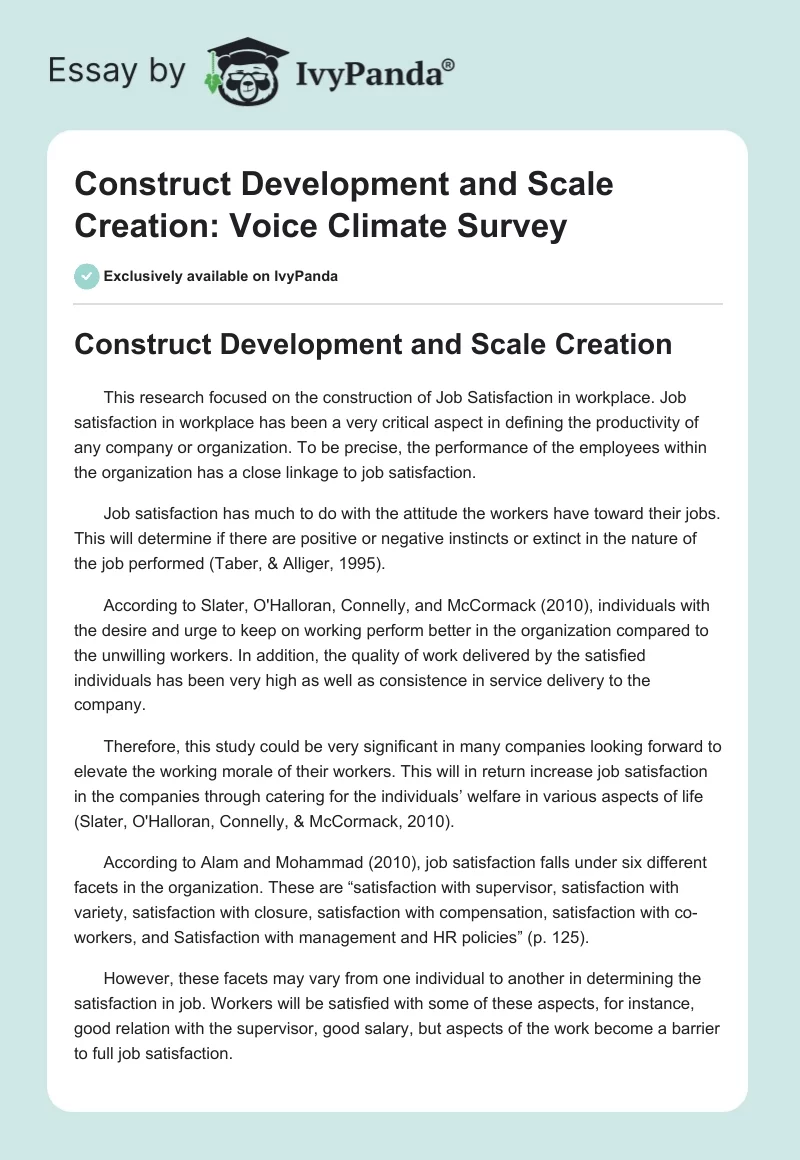 Construct Development and Scale Creation: Voice Climate Survey. Page 1