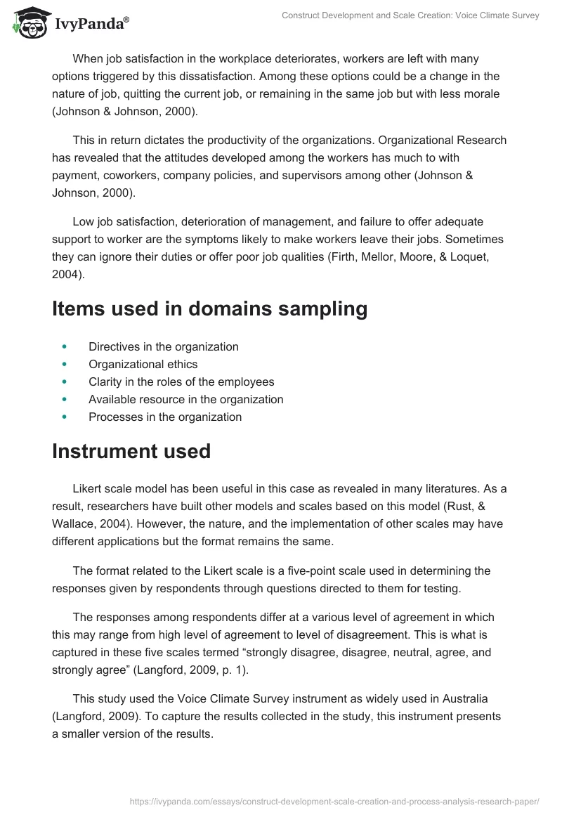 Construct Development and Scale Creation: Voice Climate Survey. Page 2