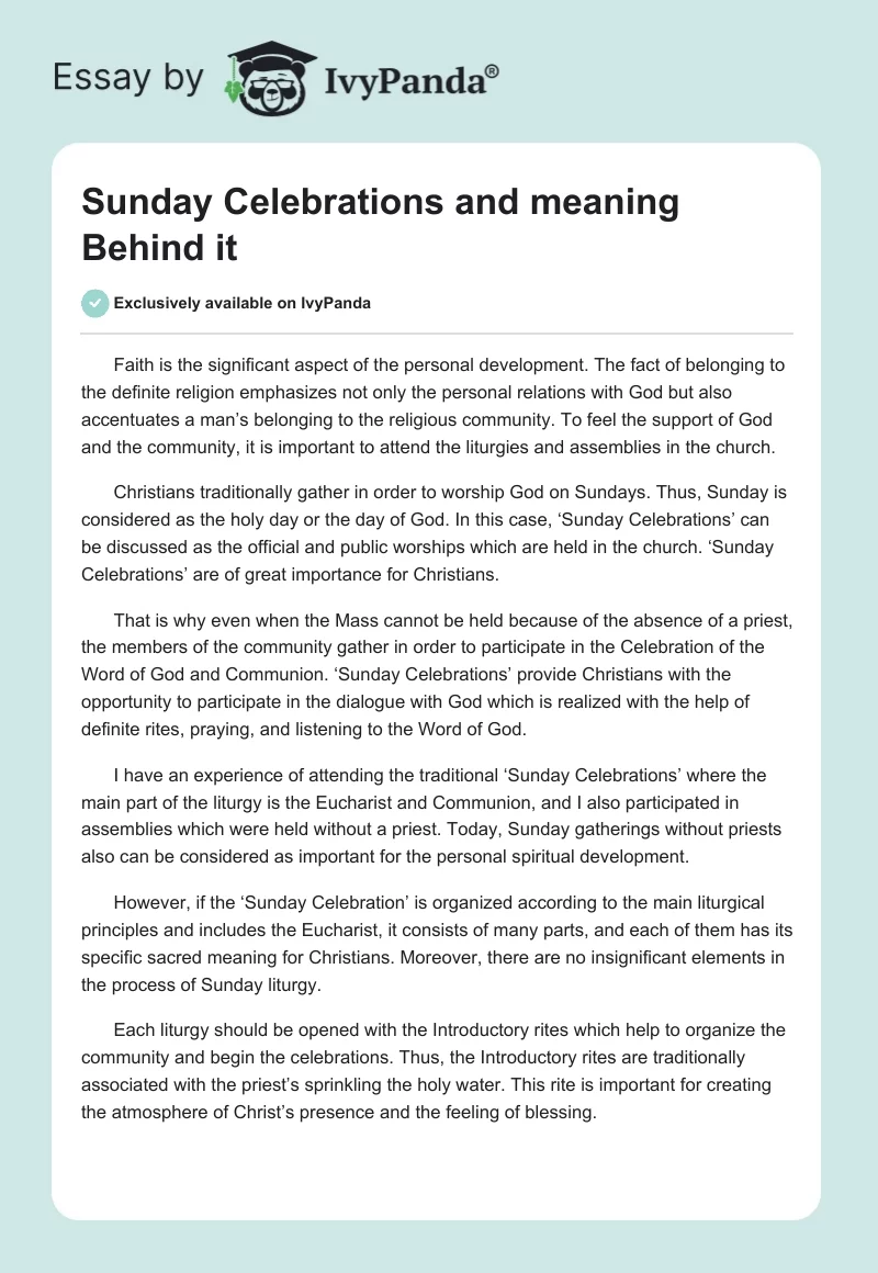 Sunday Celebrations and meaning Behind it. Page 1