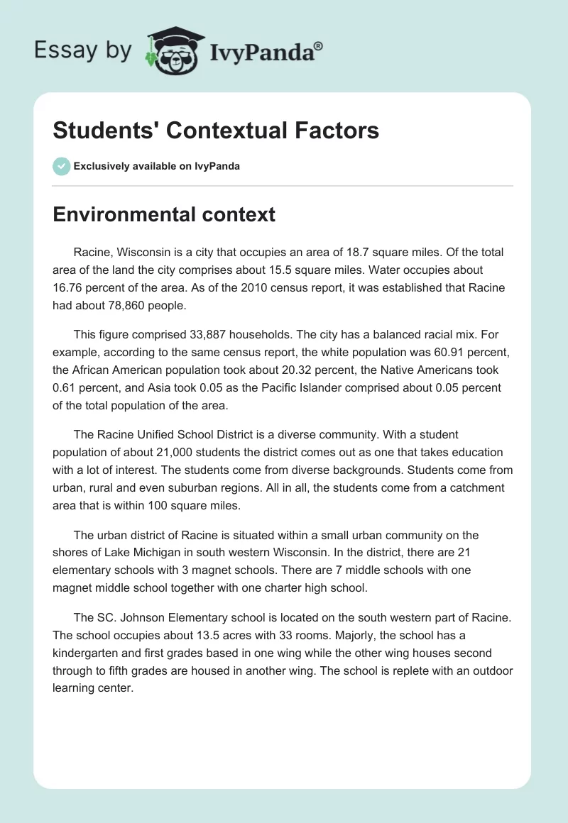 Students' Contextual Factors. Page 1