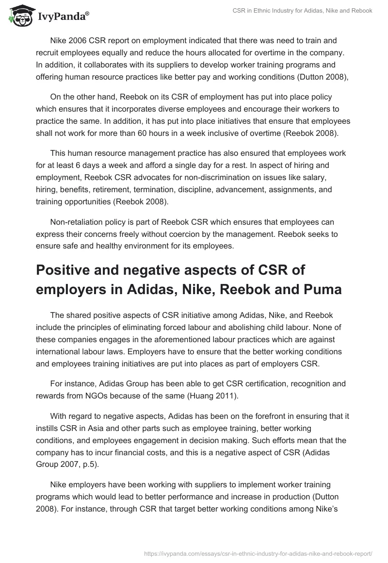 CSR in Ethnic Industry for Adidas, Nike and Rebook. Page 2