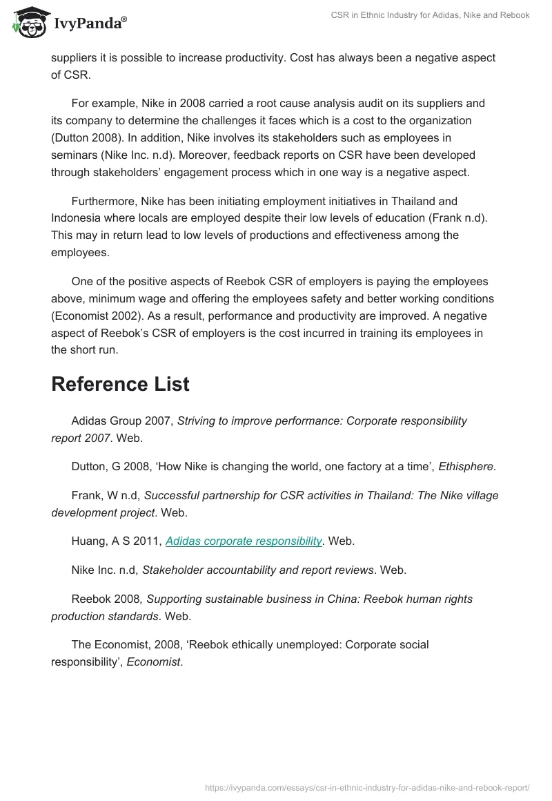 CSR in Ethnic Industry for Adidas, Nike and Rebook. Page 3