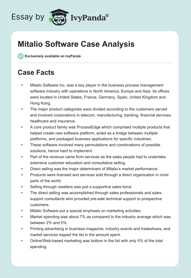 Mitalio Software Case Analysis. Page 1